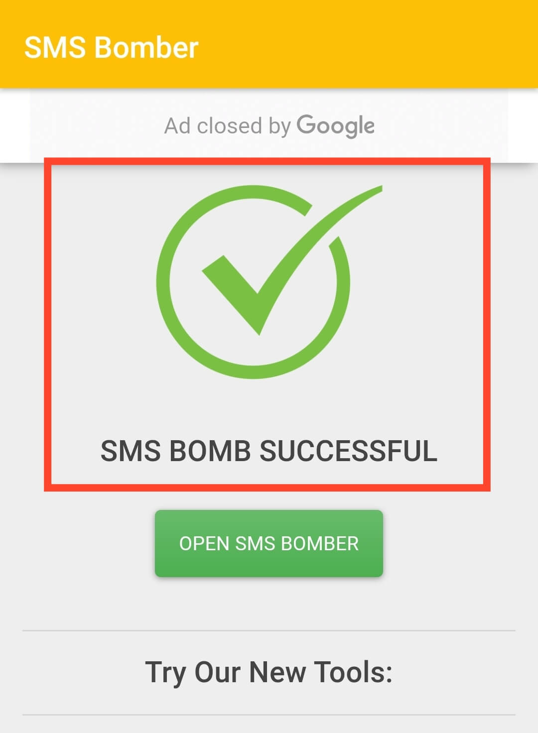 SMS BOMB SUCCESSFUL